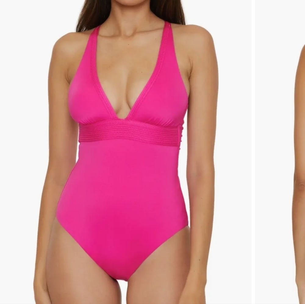 Trina Turk Monaco Plunge Vibrant Pink Women's One-Piece Swimsuit Barbie Core 14